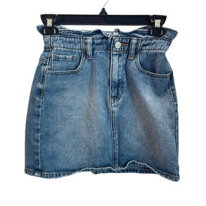3/$20 PacSun Sz XS 23 Denim Mini Skirt 14"L Ruffle on Waist 5 Pocket Jeans Style
